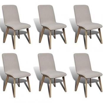 Sillas Vida XL 6X Para Salón: Tela Beige, Madera Roble Acolchada