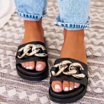Metal Buckle Flat Sandals for Women