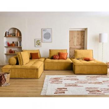 Canapé Modulable Marisol – 7 Places en Velours, Panoramique, Jaune