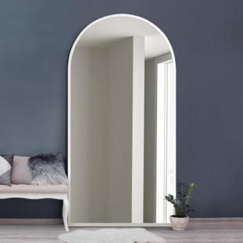White Framed Arched Wall Mirror, Leaning Design – 71”x35”