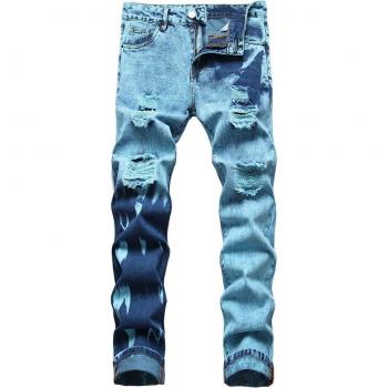 Mid Waist Straight Fit Ripped Denim Pants