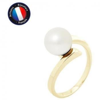 Bague Perle d’Eau Douce 8‑9 mm, Colori Blanc, Or Jaune – Perlinea