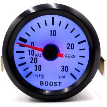 Medidor de aumento de presión de turbo 2 (52mm), 12V, rango -30 a 30PSI, negro, LED azul