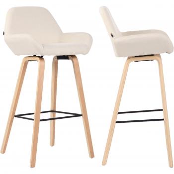 Set de 2 Taburetes de Bar en Tela Crema y Madera