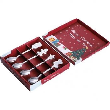 Stainless Steel Xmas Coffee and Dessert Spoon Set, 4 Pack
