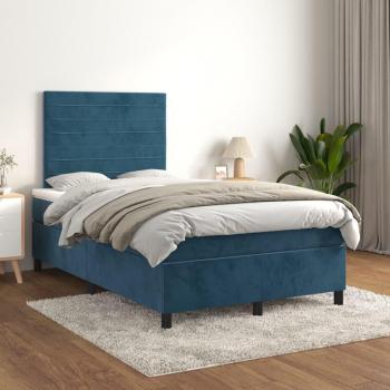 Vidaxl Samt Boxspringbett Dunkelblau 120x200 cm mit Matratze