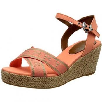 Tommy Hilfiger Sandalo Wedge Medio Metallico, Punta Aperta Donna, Arancione