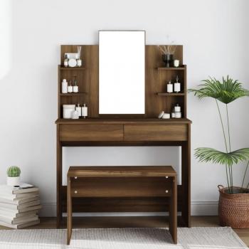 Eichen-Optik Schminktisch mit Spiegel Braun 96x40x142 cm