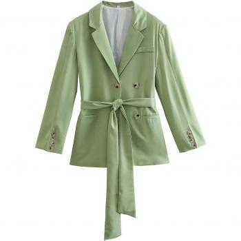 Chaqueta de calle verde de manga larga para mujer, abrigo con cinturón y doble botonadura, estilo XQJ9475