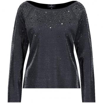 Monari Pailletten Langarmshirt Grau 42