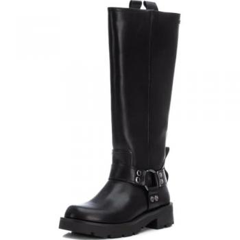 Bota de Mujer XTI 143442 Negra, Plano, Estilo Motero con Cierre de Cremallera, Talla 37
