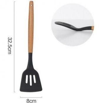 Ustensiles de cuisine en silicone avec manche en bois