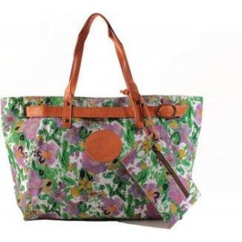 Cabas « Fleurs Vertes‑Cerises » – Toile, Aloe 1, Zippée, A4