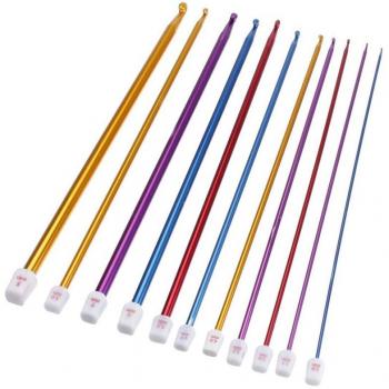 Lot de 10 aiguilles à tricoter tunisiennes multicolores en aluminium 2-8mm