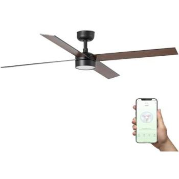 Rudder 4‑Blade Ceiling Fan – Dual‑Tone Black & Walnut, 27‑65W RGB, WiFi Smart System