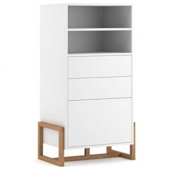 Buffet haut moderne 1 porte 2 tiroirs pieds en hêtre massif 63 cm