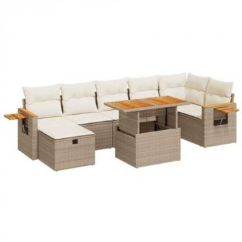 Sofá de jardín 5 pzas con cojines ratán sintético beige