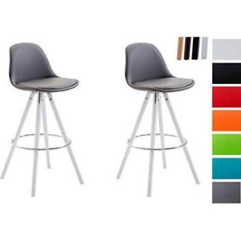 CLP Barhocker Franklin 2er Set, Kunstleder grau, Fußstütze, weißes Gestell