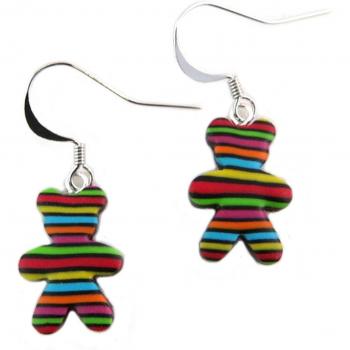 Handgefertigte Teddybär Ohrringe 'Columbine & Harlequin' 17x13 mm mehrfarbig