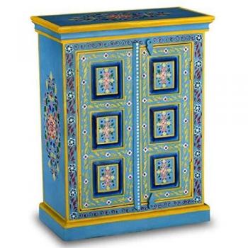 Armoire de Rangement VidaXL en Bois Massif de Manguier avec 2 Portes et Intérieur Peint à la Main Turquoise