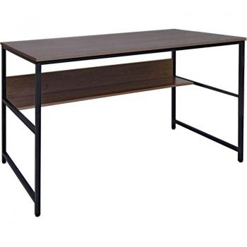 Bureau Compact 120×60 cm – MDF Marron Grisé & Charpente Métallique – Coffre Sous‑Table