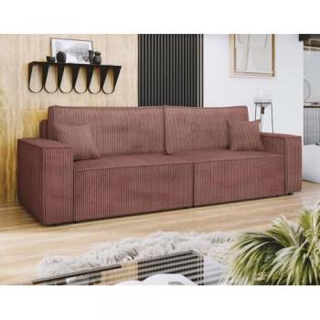Meuble canapé convertible Cezanne, 3 sièges, Coffre de rangement, Tissu velours côtelé Rose