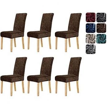 Velvet Dining Chair Cover Kit – 6 Pieces in Chocolate