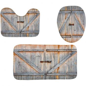 Fish Scale Design Toilet Seat Cover with Bath Mat and Kitchen Carpet
