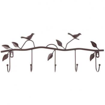 5-Hook Wrought Iron Bird Wall Decor