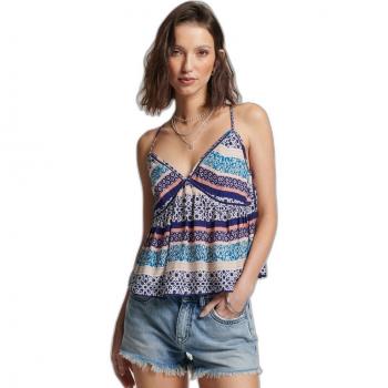 Superdry blusa casual para mujer tirantes escalonada azul (S)