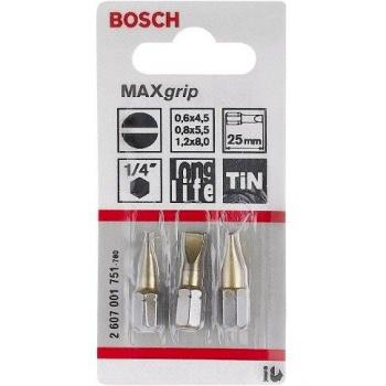 Bosch Max Grip Schrauberbit-Set (S), S 0,6x4,5, S 0,8x5,5, S 1,2x8,0, 25 mm