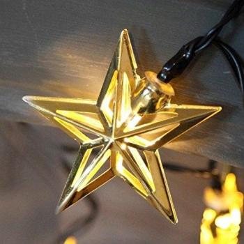 Glänzende Goldstern‑LED Kette 10 warmweiß – 1,35 m, mit Timer und Batterie