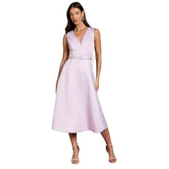 Coast Women's Structured V Neck Satin Midi Dress – Lilac, US Size 16