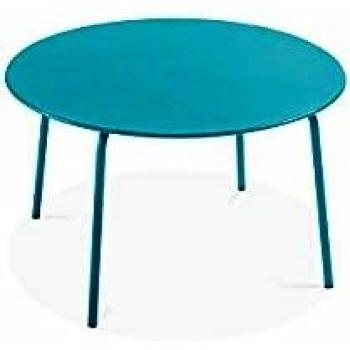 Table pliante bleue Oviala, dimensions 120 × 72 cm, acier, capacité 6