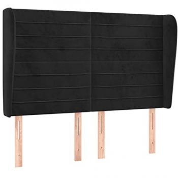 Tête de lit design avec oreilles en velours noir 147x23x118/128 cm