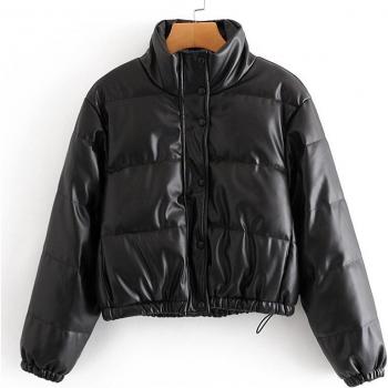 Chaqueta de Algodón Corto de Cuero PU para Mujer