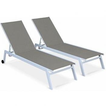 SWEEEK Conjunto de 2 tumbonas de aluminio y textileno, modelo Elsa, color blanco