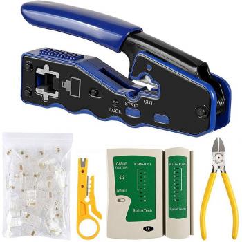 CAT6, Cat5e, and Cat5 Network Cable Tester and Crimping Tool Kit with 50 Pass-Through Connectors