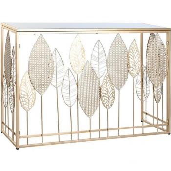 Consola elegante de cristal y metal dorado (120 x 40 x 80 cm)