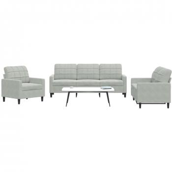 VIDAXL Set Divani 3 pz Grigio Chiaro in Velluto con Cuscini
