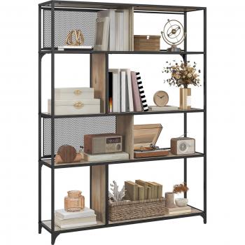 Scaffale Libreria Industriale con Porta Metallica, 120x30x161 cm, Nero e Grigio