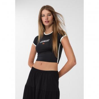 Stradivarius T-Shirt mit Flaggenmuster Schwarz L