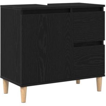 Meuble de Salle de Bain en Bois d'Ingénierie Noir 65x33x60 cm