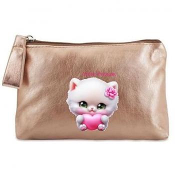 Porte-monnaie doré motif chat en peluche