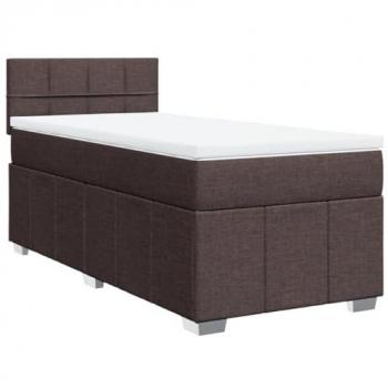 Cama box spring tela marrón oscuro 90x190 cm