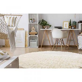 Tapis Flokati Cercle 150 cm en Laine Blanche