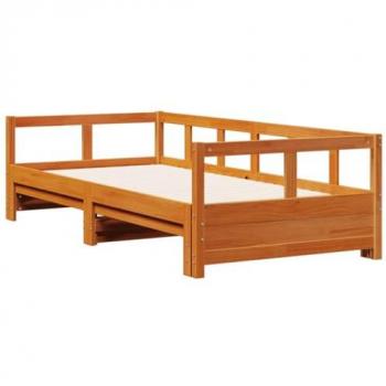 Lit de repos double en bois massif de pin, cire marron, 90x200 cm