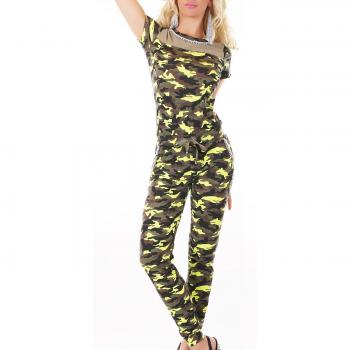 Camouflage-Hipper Maxi-Overall mit funkelnden Perlen (M)