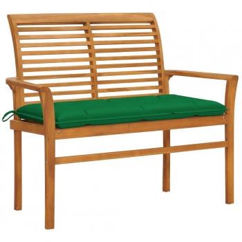 Banco de jardín con cojín verde 112 cm de madera de teca