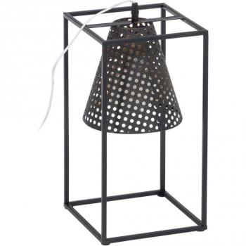 Lola Home Lámpara de mesa cubo con pantalla de rejilla de metal negra de 20x20x42 cm